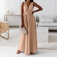 thumbnail image 2 of LWavelet Women's Sleeveless V-Neck Wrap Tie Waist Maxi Dress for Formal & Evening Wear Khaki S, 2 of 5