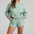 thumbnail image 2 of Besolor Women's Casual 2 Piece Outfits Crewneck Long Sleeve Sweatshirt and Shorts Lounge Sets Sweatsuit with Pockets, 2 of 9