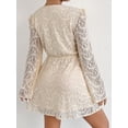 thumbnail image 5 of Dresses for Women Cream Lace A Line Mini Dress Puff Shoulder Flare Sleeve Button Front Casual Dress, 5 of 5