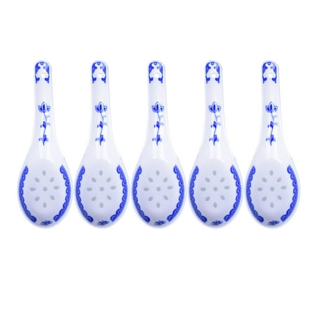 

5pcs Useful Ceramic Spoon Multi-function Chinese Style Scoop Porridge Spoon Tableware Soup Spoon for Home Restaurant