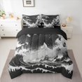 thumbnail image 2 of Feelyou Japanese Ocean Wave Comforter Set 7pcs, Starry Sky Black Grey Full Bedding Set, 2 of 8