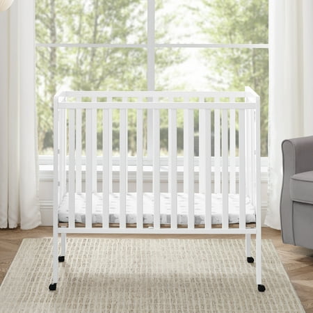 Delta Children Lee Portable Folding Mini Crib with 1.5-Inch Mattress - Greenguard Gold Certified, Bianca White