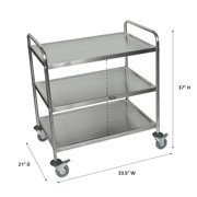 St-3 - 37 Three Flat Large Shelves Utility Cart - Stainless Steel