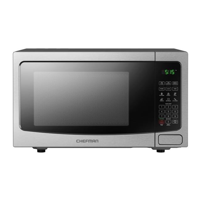 Chefman Horno microondas para encimera de 1.1 pies cúbicos, microondas digital de acero inoxidable de 1000 vatios con 6 menús autom&aac