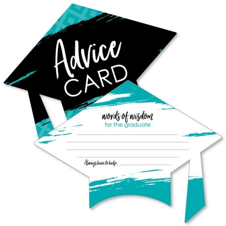 Teal Grad – Best is Yet to Come – Turquoise Grad Cap Wish Card Graduation Party Activities – Shaped Advice Cards Games – Set of