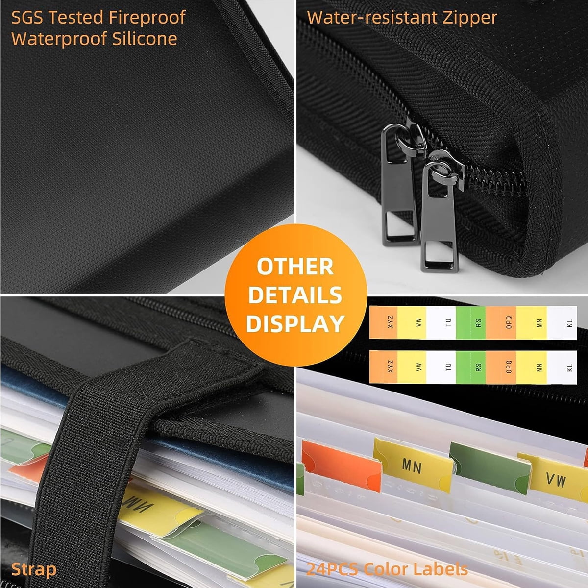 Accordion File Organizer with Lock, Fireproof Expanding File Folder with Tabs, 13 Pockets Important Document Organizer with Handle, Portable Paperwork Business Organizer