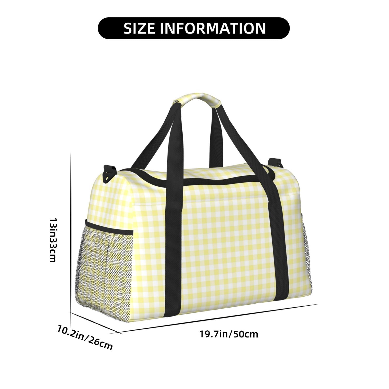 Fuzoiu Lemon Yellow Checkboard Print Travel Duffle Bag,Carry On Tote Bags,Duffel Bag,Sport Gym Bag, Hospital Bag for Labor and Delivery, Overnight Bag,Luggage Bag