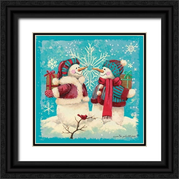 Phillips, Anita 12x12 Black Ornate Wood Framed with Double Matting Museum Art Print Titled - Gift Exchange - Aqua