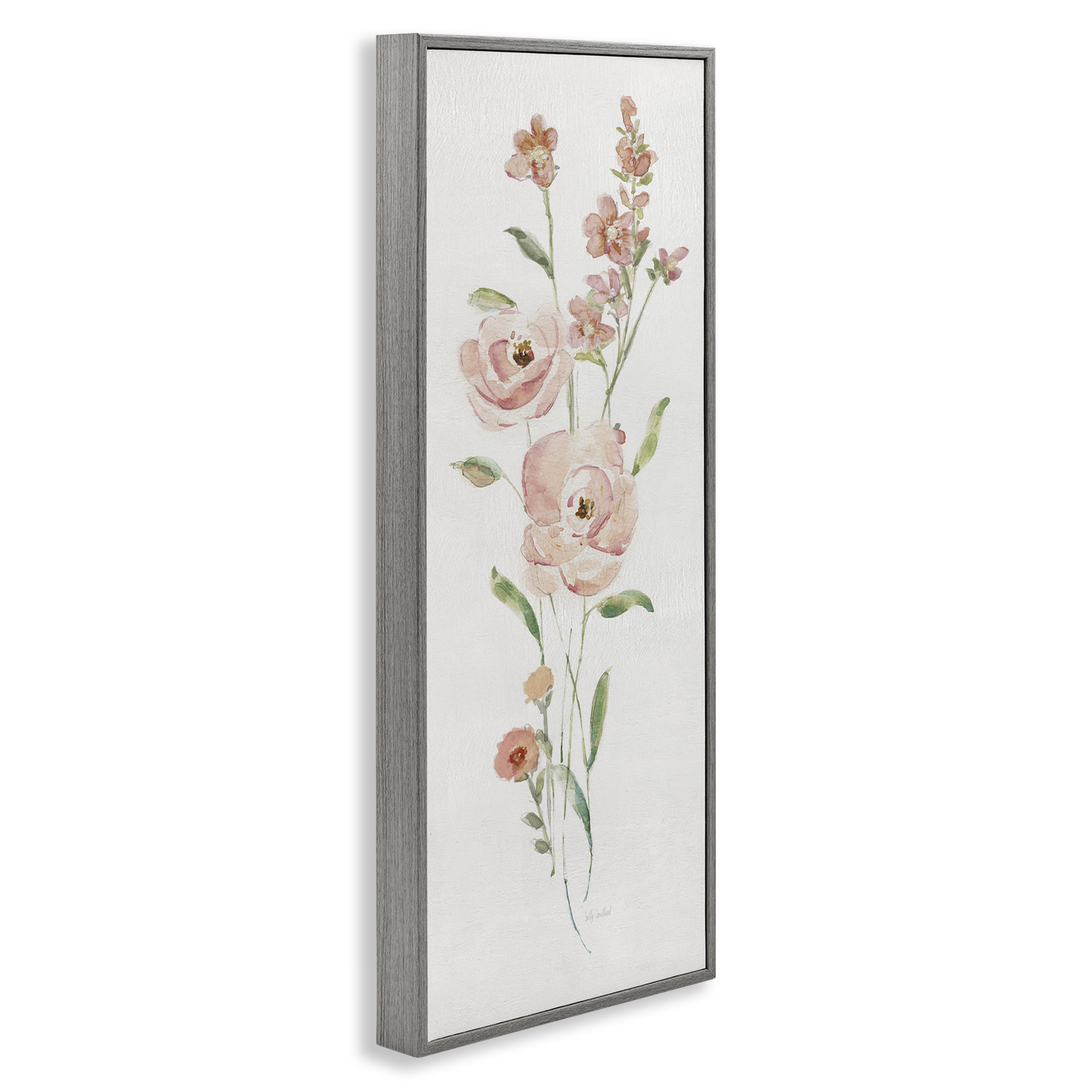 Stupell Industries Pastel Rose Sprigs Botanical & Floral Painting Gray Framed Art Print Wall Art, 10 x 24