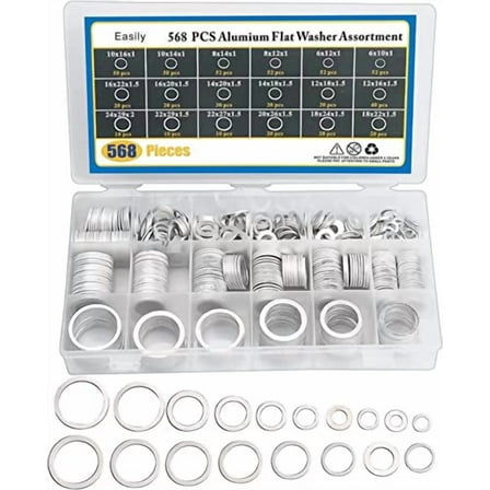 Crush Washer Oil Drain Plug - 568 Pieces 18 Sizes Aluminum Automotive Engine Oil Pan Drain Plug Gasket Assortment Kit (M6 M8 M10 M12 M14 M16 M18 M20 M22 M24)$$Vehicle Parts & Accessories