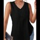 thumbnail image 4 of Camiseta de Tirantes de Verano para Mujer, con Bordado de Ojales, Sin Mangas, Cuello en V, Holgada, Informal, 2025 Negro L, 4 of 6