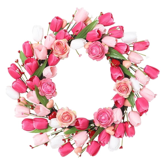Artifical Valentine's Day Wreath 17.7 Inches Valentines Wreaths for Front Door Valentines Door Wreath Valentines Floral Wreaths with Rose Tulips Flowers for Wall Window Porch Home Wedding Party