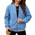 thumbnail image 6 of Women's Fashion Warm Shearling Zip Up Solid Jacket Sky Blue M, 6 of 7