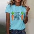 thumbnail image 2 of Prolriy Chemises de Pâques pour Femmes Joyeuses Pâques T-Shirt à Manches Courtes Col Rond Imprimé Carotte Tenue de Pâques Femmes, Hauts Femmes Bleu Ciel P, 2 of 5