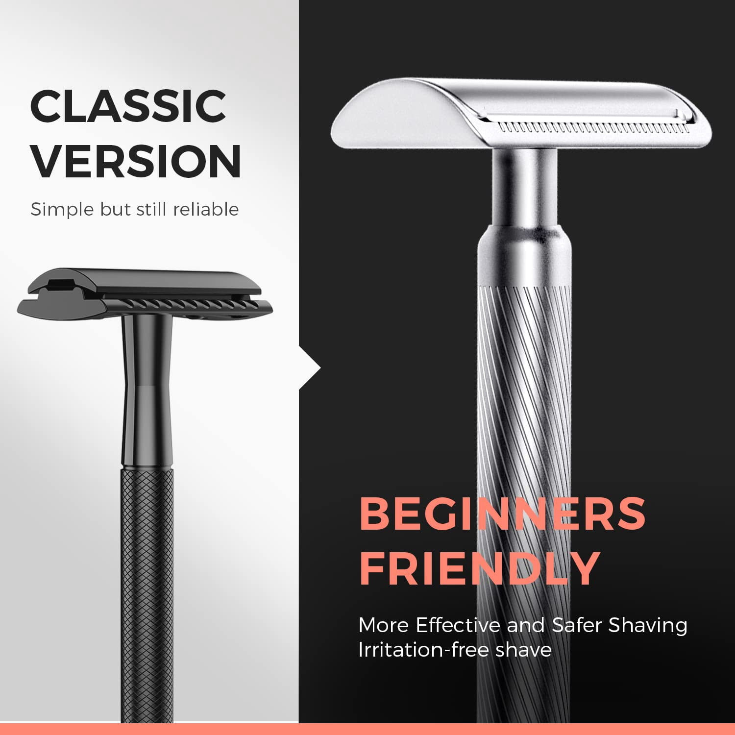 ZOMCHI Double Edge Safety Razor for Men & Women, Reusable Metal Razor with 10 Razor Blades, Single Blade Wet Shaving Razor-Noble Silver
