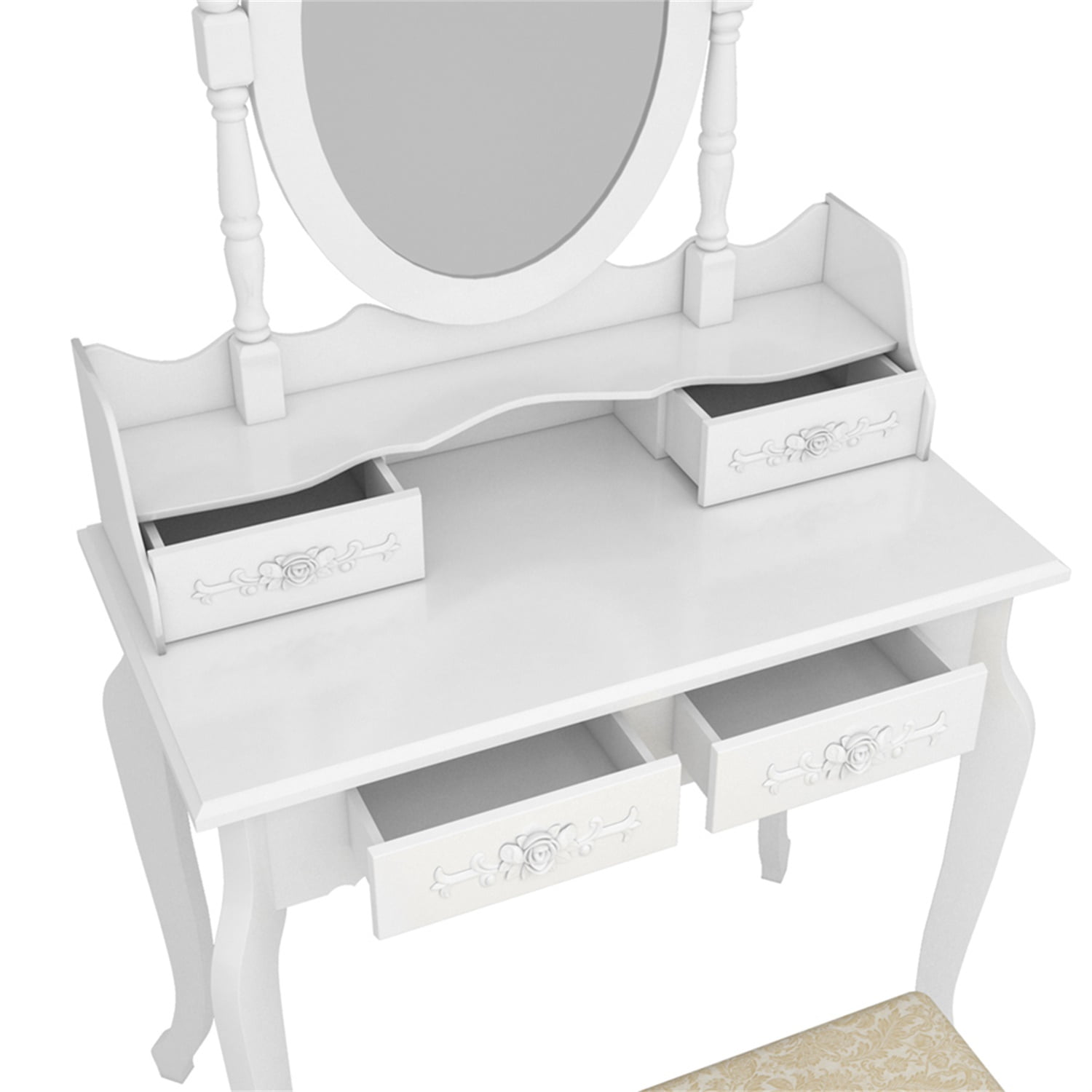 Kadyn Modern Concise 4-Drawer 360-Degree Rotation Removable Mirror Dresser, Vanity Table Set, Makeup Vanity Desk for Bedroom, White