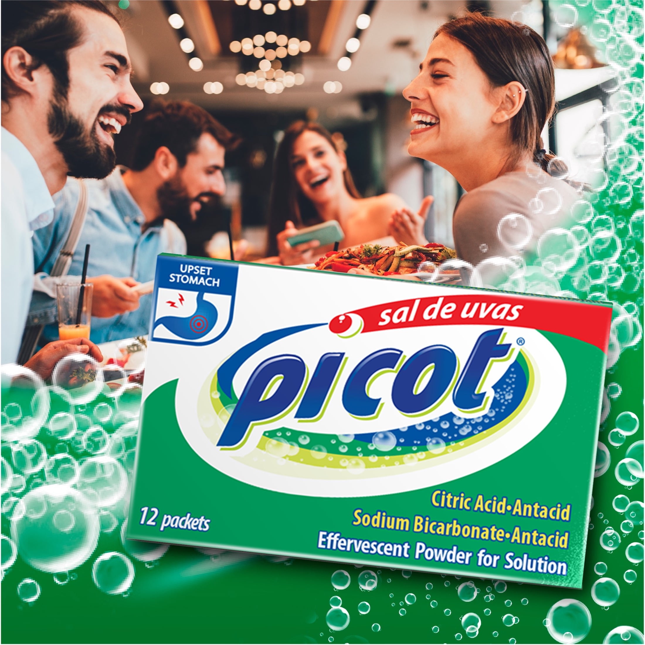 (2 pack) Sal De Uvas Picot an Effervescent Antacid Powder Solution for Heartburn Symptoms, 12 Count