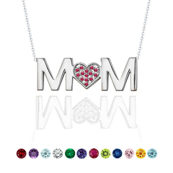 JeenMata MOM Pendant Necklace - Garnet - January Birthstone in 18K White Gold over Sterling Silver
