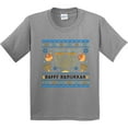 thumbnail image 3 of Inktastic Happy Hanukkah Sweater Style Design with Menorah and Dreidel Youth T-Shirt, 3 of 5