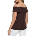thumbnail image 6 of HDE Women's Off Shoulder Top Convertible Ruffle Blouse Tops Brown - L, 6 of 7