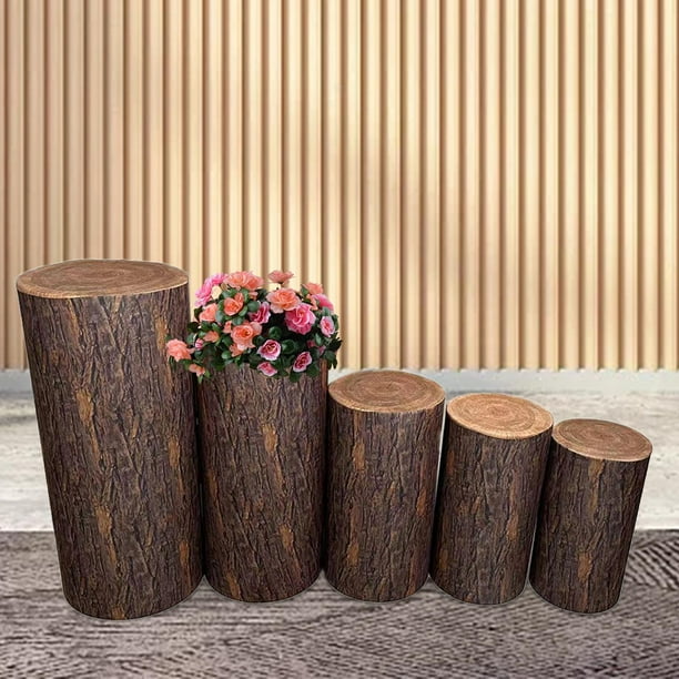 5x cubiertas de pedestal cilíndricas, cubiertas de pilar de soporte, cubiertas de zócalo cilíndricas elegantes y prácticas para graduación, Acción de Grano de madera