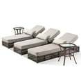 thumbnail image 3 of Patiobula 5 Pieces Outdoor Chaise Lounge Chair Set, Wicker Reclining Chair with Side Table,5-Position Backrest, 5" Thick Cushions and Lumbar Support for Patio or Poolside, Brown/Beige, 3 of 10
