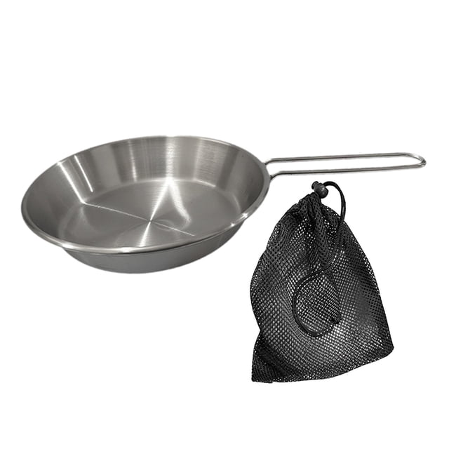Camping Fry Pan de cocción al aire libre Manija plegable Manija multipropósito con bolsa de almacenamiento de malla sartén no