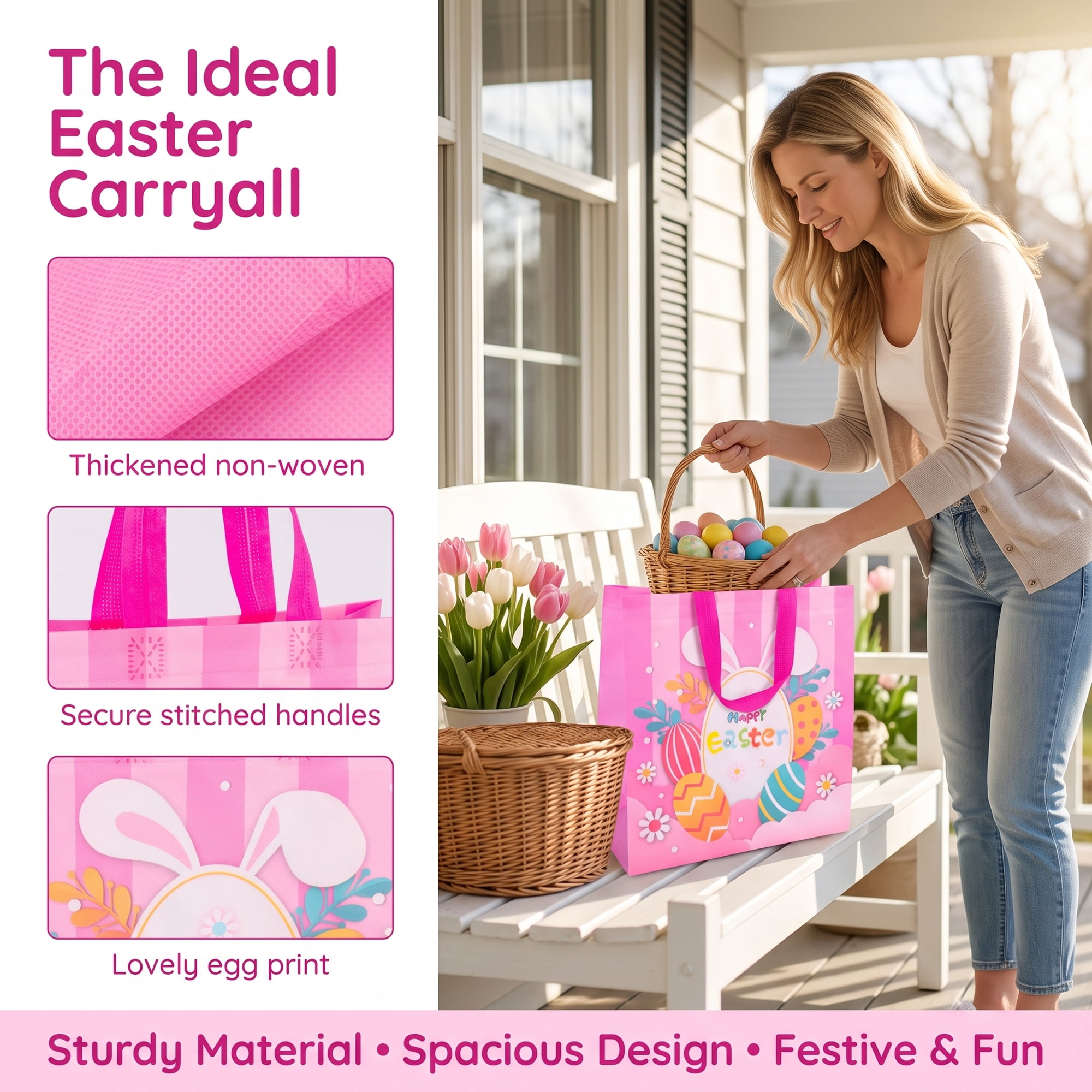 Unique Bargains 10Pcs Easter Themed Gift Bags with Handles Pink 10.6" x 4.3" x 11.4"
