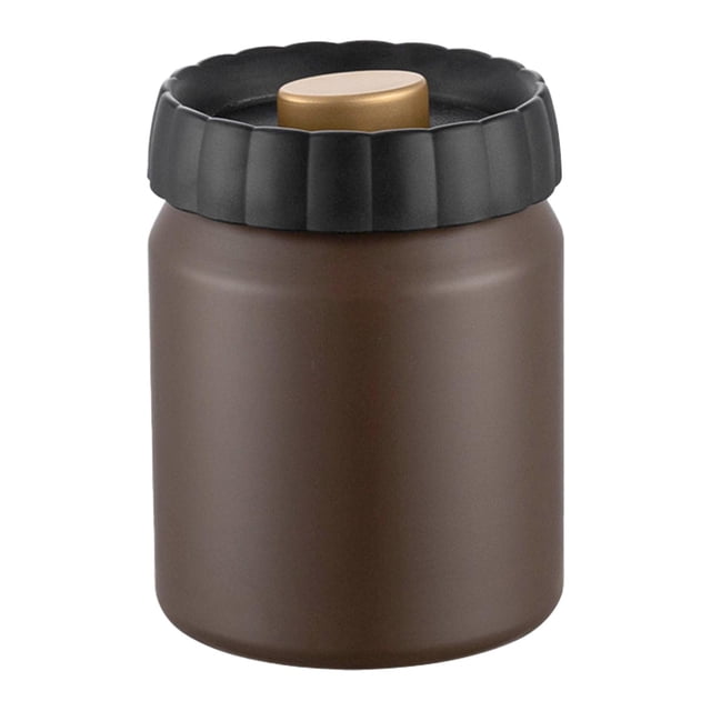 Recipiente hermético de acero inoxidable para almacenar alimentos con tapa sellada al vacío. Marrón