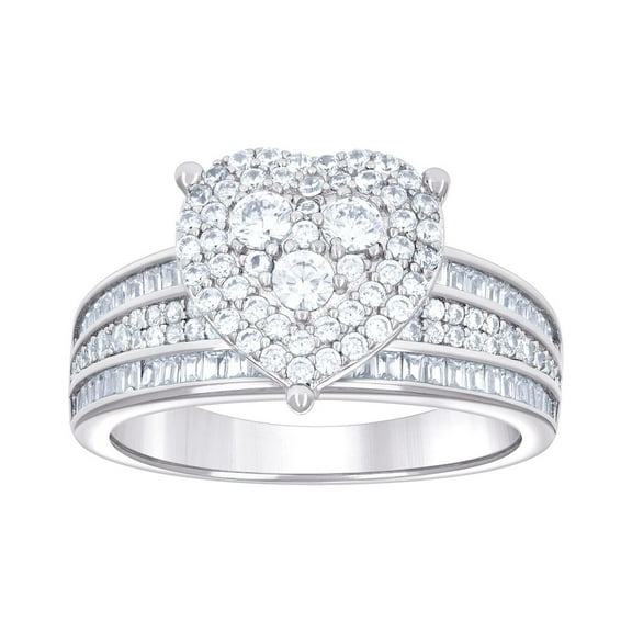 925 Sterling Silver Womens Baguette Round Cubic Zirconia Love Heart Ring 12.5x4.6mm Wide Size 10 Statement Ring for Wome