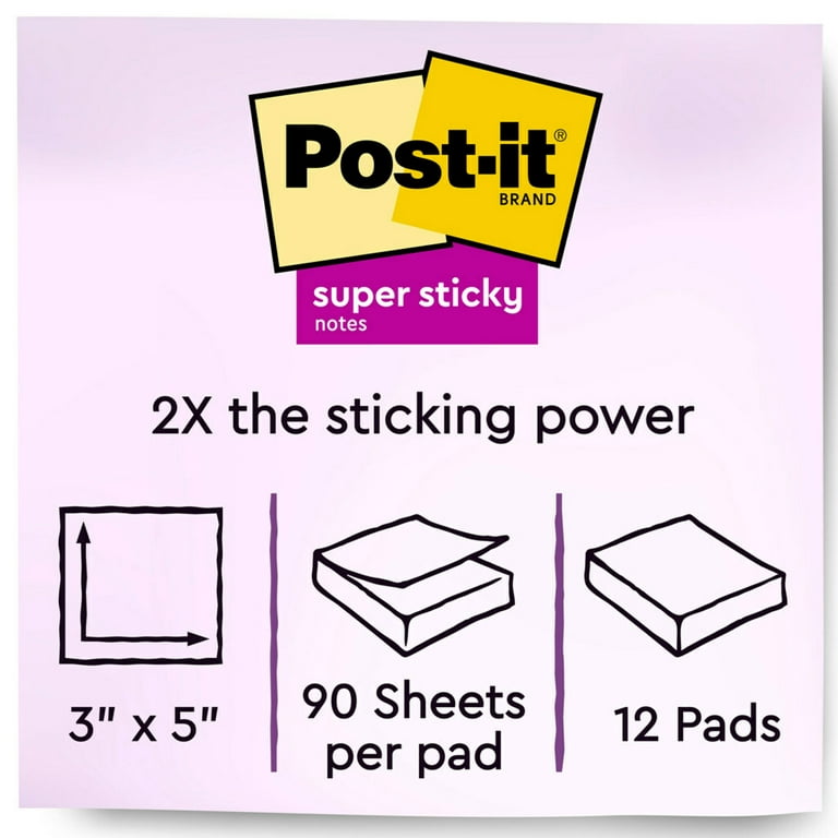 Post-it Super Sticky Notes, Canary Yellow, 3 in. x 5 in., 90