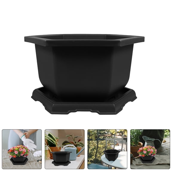CTIRCHIU Stylish Black Planter Pot with Drainage Tray, Indoor Decorative Plant Container for Home and Office