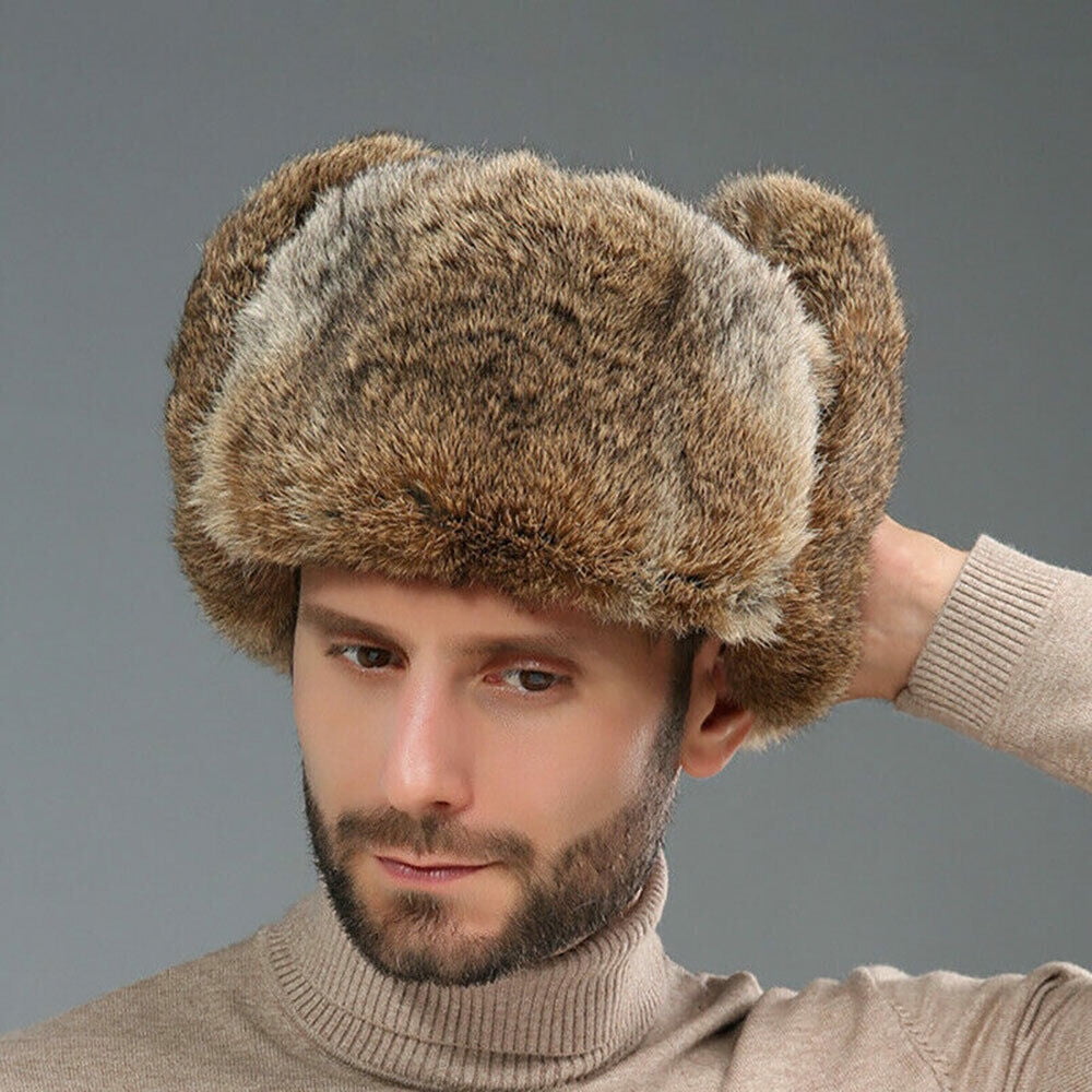 Men's Winter Hat Imitation Russia Fur Trapper Earflap Ski Cap Ushanka