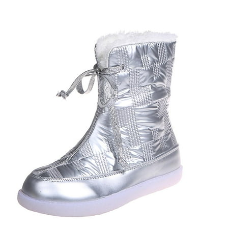 

gakvov Snow Boots For Women Low Heel Mid-Calf Boots Women s Mid Calf Boots Round Toe Booties Two Ways Of Wearing Lace Up Snow Boots