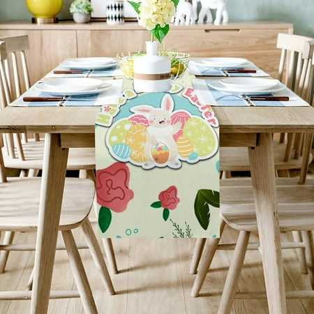 

Dpityserensio Easter Bunny Table Runner Easter Holiday Kitchen Dining Table Runner for Home