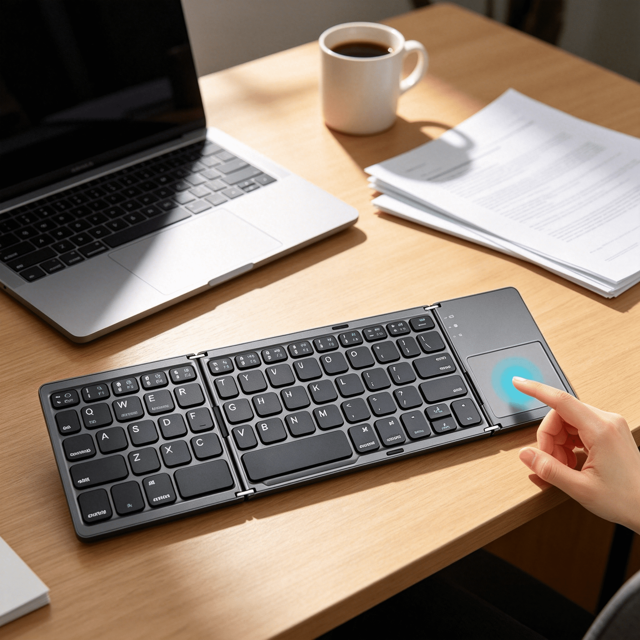 GJX 2026 New Wireless Keyboard Foldable Bluetooth Keyboard Portable Mini Bt Wireless Keyboard with Touchpad for Android Windows Pc Tablet for Office,Travel,Home