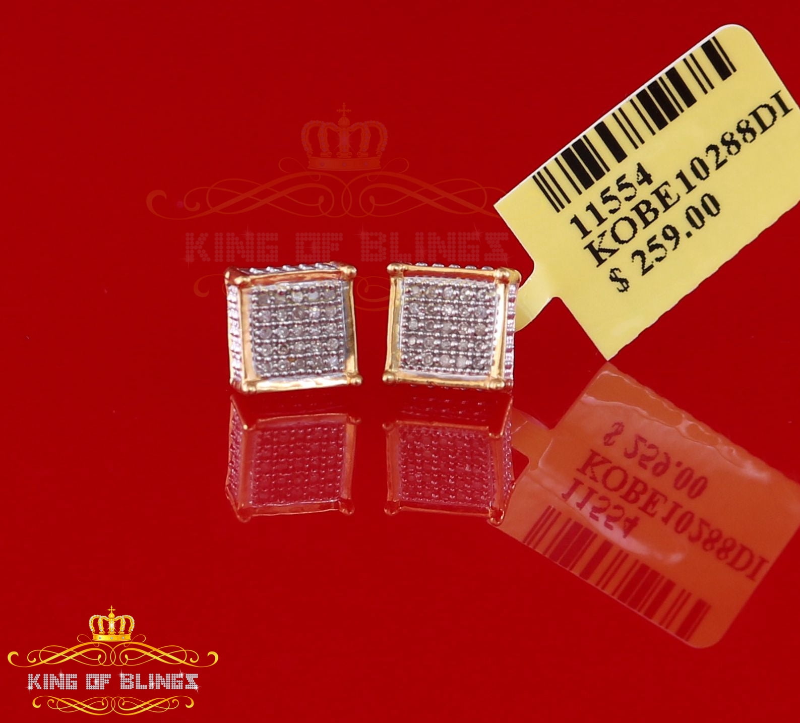 King of Bling's 925 Sterling Silver 0.15ct Real Diamond For Women's & Men's Yellow Stud Earrings
