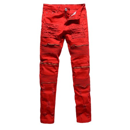 Ma&Baby Men Stylish Ripped Jeans Pants Biker Skinny Slim Straight Denim Trousers Zipper