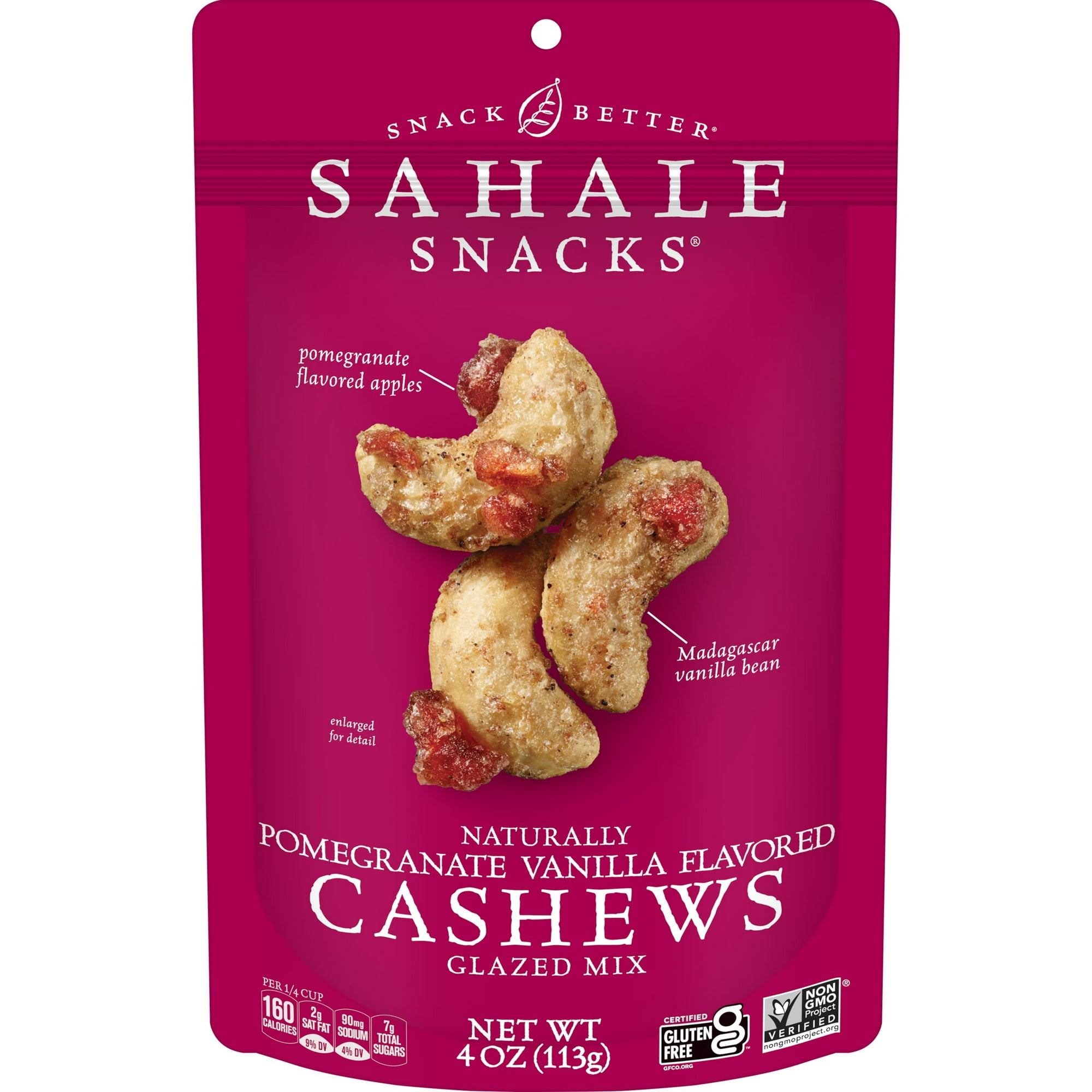 Sahale Snacks Pomegranate Vanilla Flavored Cashews Glazed Mix, Gluten-Free, 4 oz Pouch