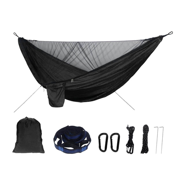 Camping Hammock with Net Netting Strap Webbing Hanging Sleep Bed Swing Black