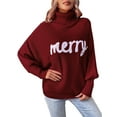 thumbnail image 1 of Diconna Chandails de Noël pour Femmes Manches Longues Col Roulé Broderie Lettre Chandail Décontracté en Tricot, 1 of 6