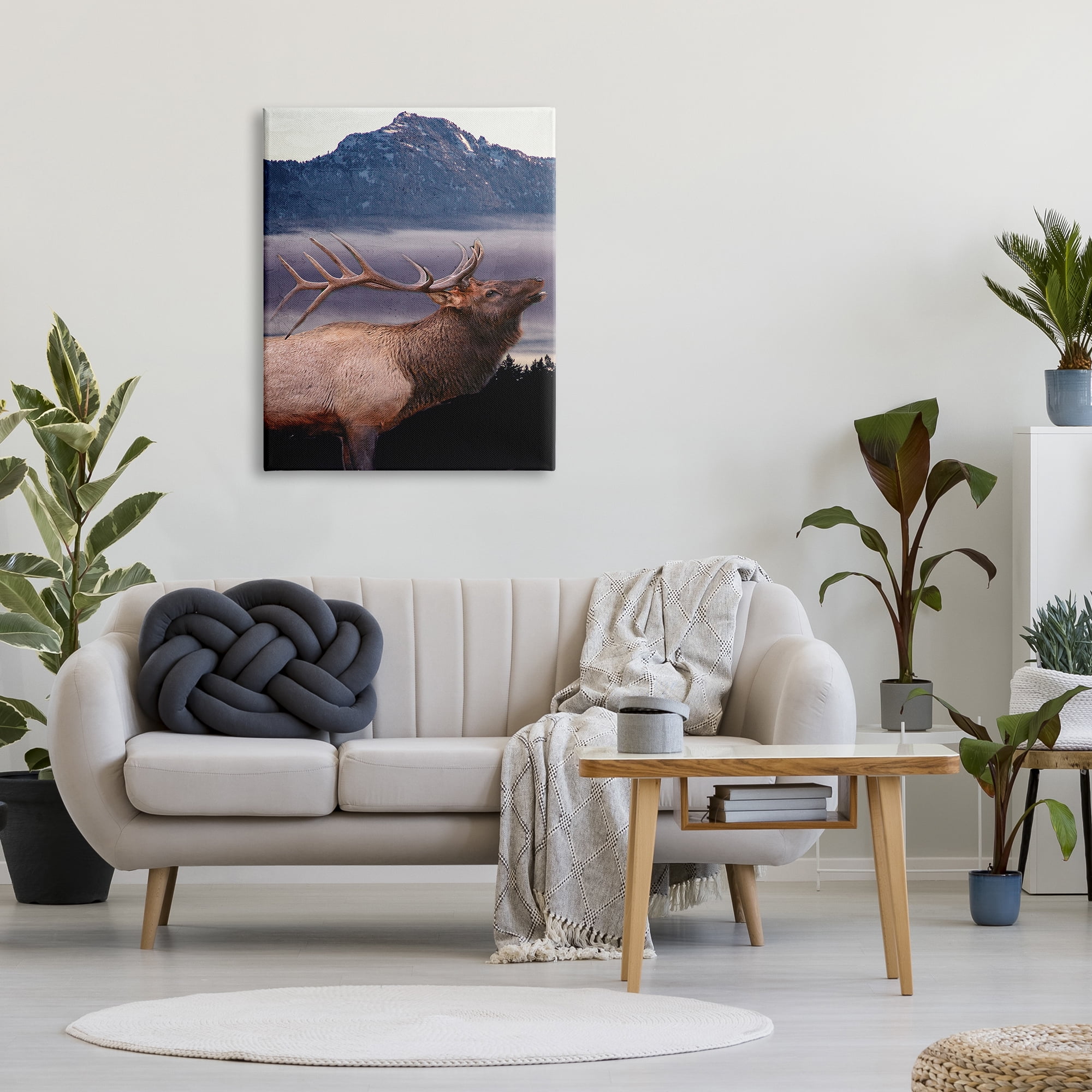 Stupell Industries Elk Mountain Landscape Animals & Insects Painting Gallery Wrapped Canvas Art Print Wall Art, 30 x 40