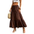 thumbnail image 3 of Women Solid High Waist Tiered Pleated A-Line Maxi Cake Skirt Dark Brown L, 3 of 7