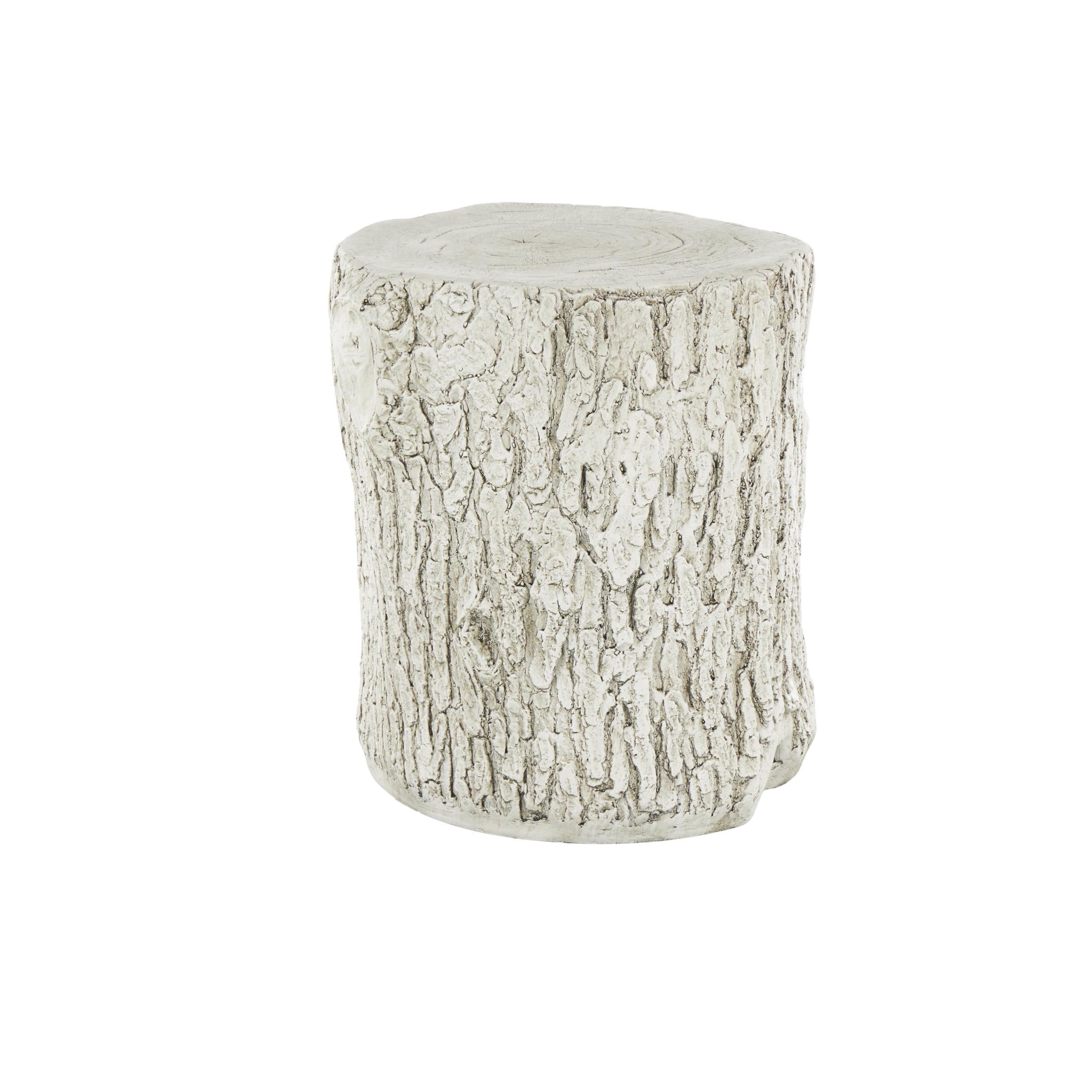 DecMode Magnesium Oxide Owl Tree Trunk Garden Stool with Brown Accents, White