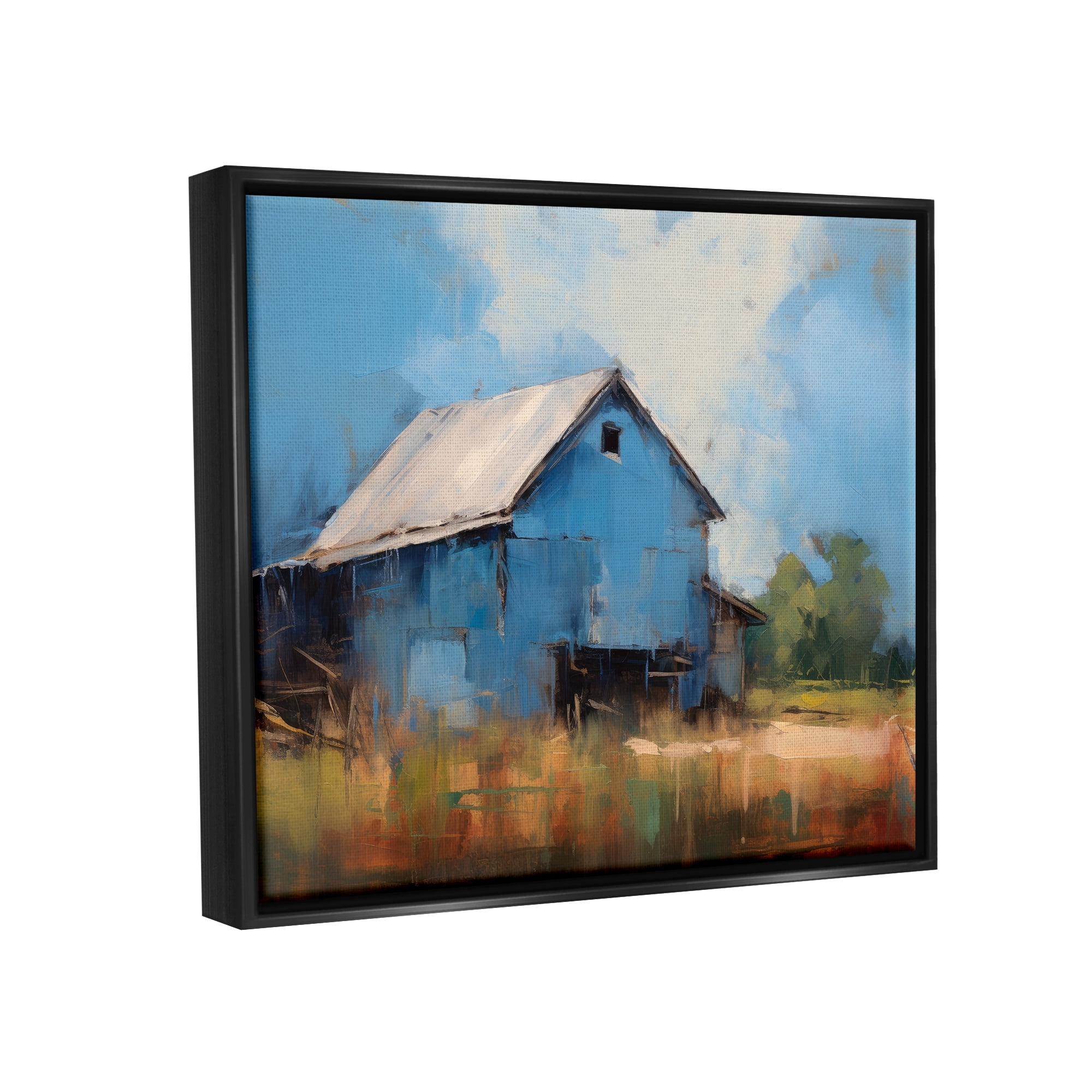 Stupell Industries Modern Barn Painting Travel & Places Painting Black Floater Framed Canvas Art Print Wall Art, 21 x 17