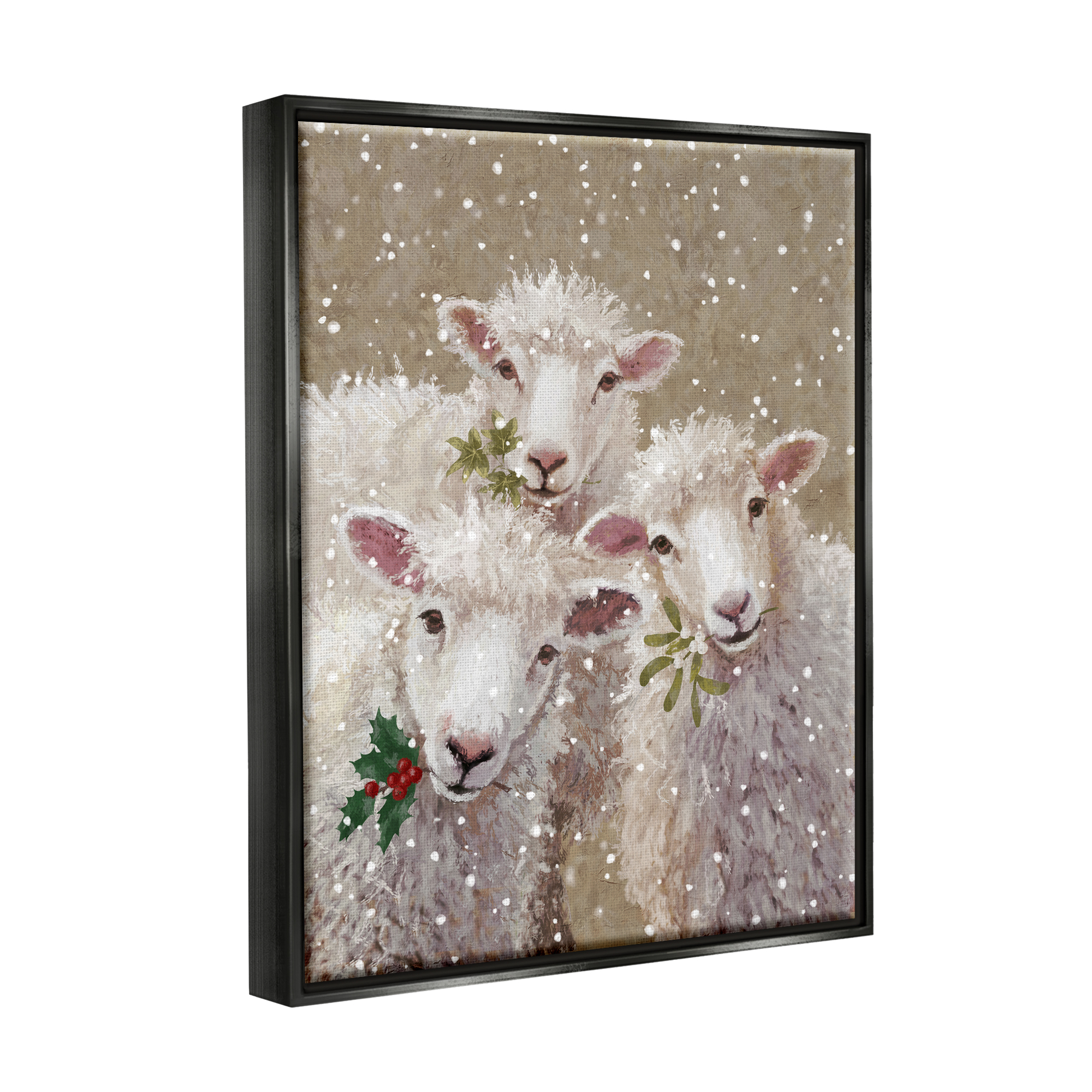 Stupell Industries Winter Sheep Trio Farm Animals Holiday Painting Black Floater Framed Art Print Wall Art