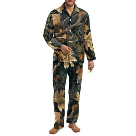 Yuyamidu Camo Hunting Men Long Sleeve Pajama Set Size L Men s Sleepwear Wood Button Down Loungewear 2 Pieces Casual Nightwear Shirts and Pants Winter Clothing