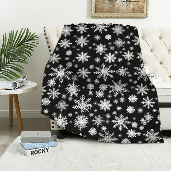 ARISTURING  Winter Snowflakes Black Throw Blanket Ultra Soft Warm All Season Christmas Decorative Blankets for Bed Chair Car Sofa Couch Bedroom