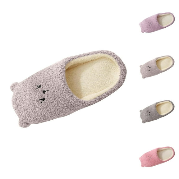 Winter Slippers for Women 2025 Cute Bear Fleece Lined Warm Cozy Slip On Slippers Indoor Non Slip House Shoes