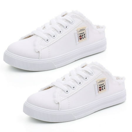 Women Canvas Mules Memory Foam Clipper Fashion Sneakers Comfortable Slip-On Mule Backless Holiday Shoes White Quickwittc White